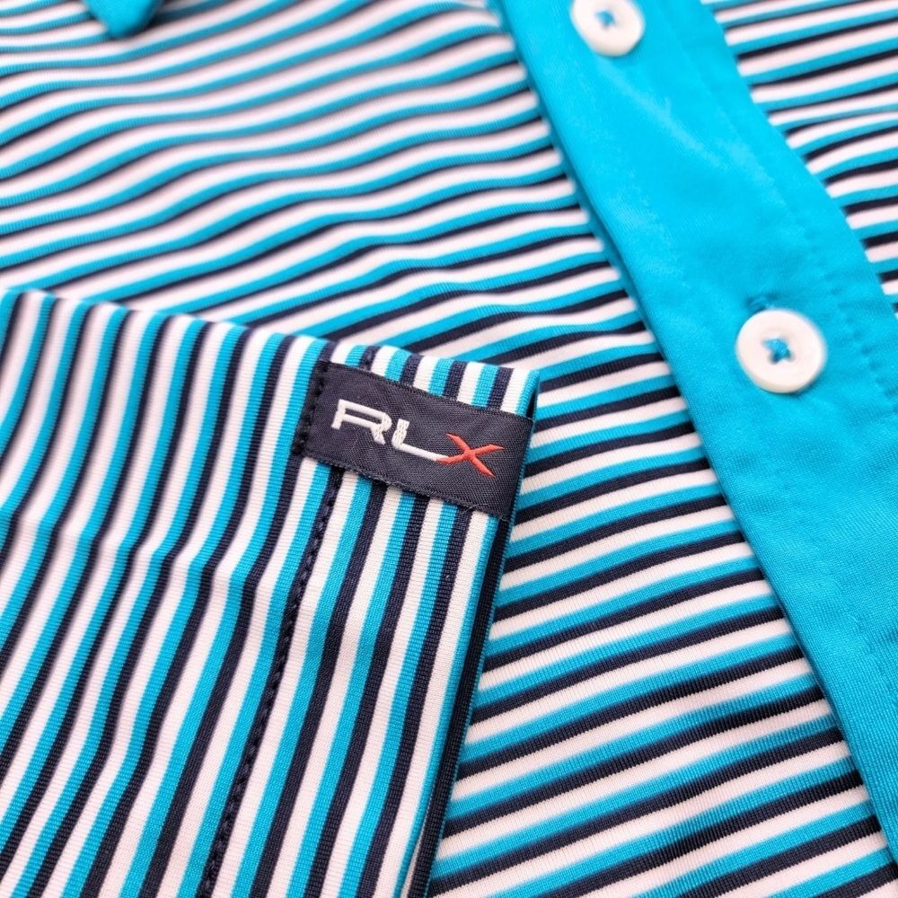 RLX Ralph Lauren Performance Panther Blue Striped Polo Golf Shirt M - Picture 4 of 9